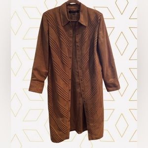 Anne Klein Vintage Brown Faux Suede Western Trench Coat Dress - Size 14